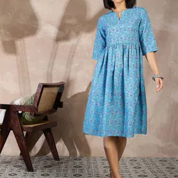 all about you Women Ethnic Motifs Printed Pleated Detail Fit & Flare Midi Dress-picture-12