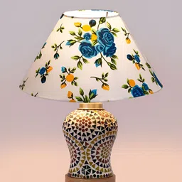 Devansh White Printed Wood Traditional Abstract Shaped Table Lamp-50