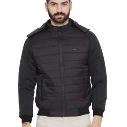 Duke Black Full Sleeves Hooded Quilted Jacket-image-25