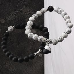 The Roadster Lifestyle Co. Men Set Of 2 Artificial Beaded Magnet Hearts Bracelet-11