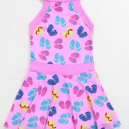 Babyhug Sleeveless Frock Swimsuit Slipper Print - Pink-picture-27