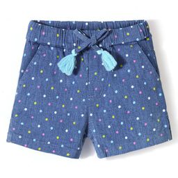 Babyhug Cotton Stretched Mid Thigh Length Shorts With Polka Dots Print - Blue-image-24