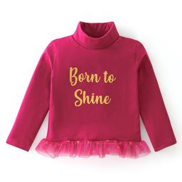 Babyhug 100% Cotton Full Sleeves Skivi T-Shirt with Text Graphics & Frill Detailing - Maroon-image-78