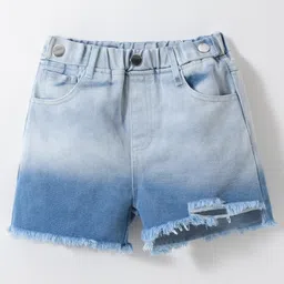 Kookie Kids Mid Thigh Length Washed Denim Shorts with Dual Shade Detailing - Blue-picture-27