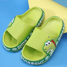 Babyoye Slip On Sliders with Dino Applique - Green-picture-2
