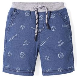 Babyhug Cotton Denim Shorts With Stretch Ball Print- Blue-image-18