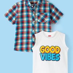 Babyhug Cotton Half Sleeve Twofer Check Shirt with T-Shirt - Multicolour-image-73