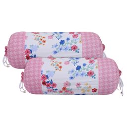 Kuber Industries Cotton Floral Print Attractive Bolster Cover With Drawstring for Home Decor Set of 2 - White-1