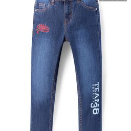 Pine Kids WovenFull Length Washed Denim Jeans with Text Embroidery & Print - Blue-picture-47