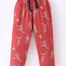 Doreme Single Jersey Full Length Track Pant with Football Print - Red-picture-6