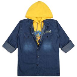 CAVIO Full Sleeves Destination Text Printed Denim Shirt & Hooded Tee - Yellow-image-61