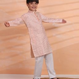 P-MARK Full Sleeves Thread Work Detailed & Sequins Embellished Kurta With Solid Pyjama Set - Pink-image-74