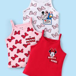 Babyhug Interlock Knit Singlet Sleeves Slips with Minnie Mouse Graphics Pack of 3 - White Red & Pink-image-74