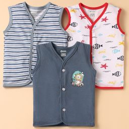 OHMS Single Jersey Knit Sleeveless Lion & Fish Printed Jhablas Pack of 3 - White & Grey-image-69