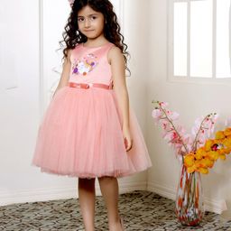 Toy Balloon Kids Sleeveless Floral Printed & Bow Applique Detailed Dress - Peach-image-76