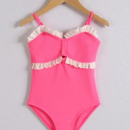 Mark & Mia Singlet V Cut Swimsuit with Frill Detailing -Neon Pink-image-61