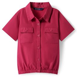 Pine Kids Poplin Woven Half Sleeves Solid Color Shirt Style Top - Dark Pink-image-2