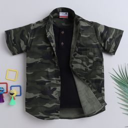 BAATCHEET CottonHalf Sleeves Camouflage Printed Shirt With Attached Tee - Multi Colour-image-71