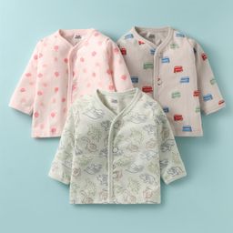 Pink Rabbit Single Jersey Knit Full Sleeves Jhablas With Vehicle & Dino Print Pack Of 3 - Multicolour-10