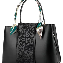 syga SYG Women Elegant Embroidered Handbag with Silk Scarf Handle (Black)-picture-34