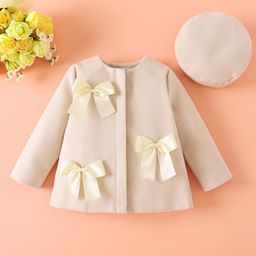Mark & Mia Full Sleeves Winter Jacket With Bow Applique & Cap - Beige-picture-30