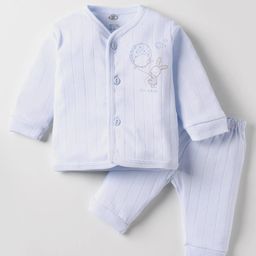 Zero Knitted Full Sleeves Night Suit With Animal Print - Light Blue-picture-0