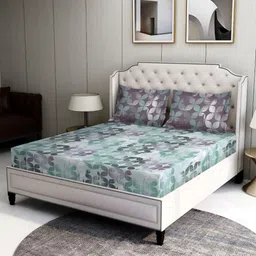 BOMBAY DYEING Blue Cotton 100 TC Floral Double Bedsheets With 2 Pillow Cover-picture-6
