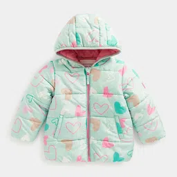 mothercare Girls Heart Printed Hooded Padded Jacket-1