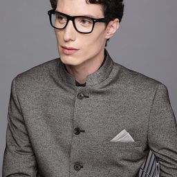 Theme Men Charcoal Solid Bandhgala Blazers-20