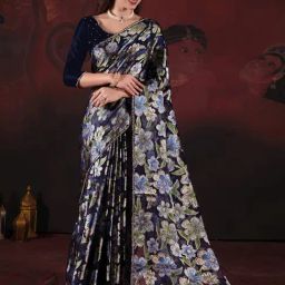 Saree Mall Navy Embellished Saree With Unstitched Blouse-image-30