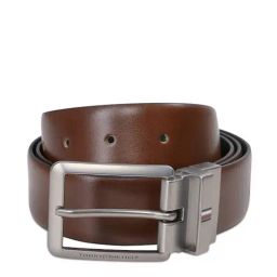Tommy Hilfiger Lewes Tan & Navy Leather Solid Reversible Belt-image-96
