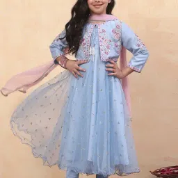 Biba Girls Blue Embroidered Suit Sets-image-14