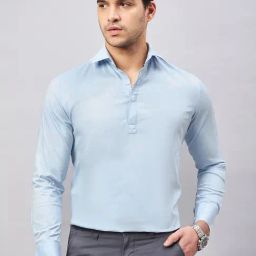 Louis Stitch Blue Cotton Regular Fit Shirt-image-0