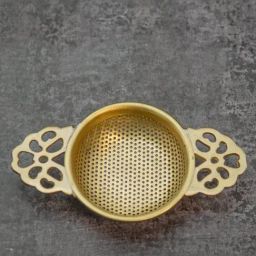 Ambi Double Punched Gold Brass Tea Strainer with Resting Pot-image-3