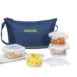 Borosil Daisy Green Glass Lunch Box - Set of 4-36
