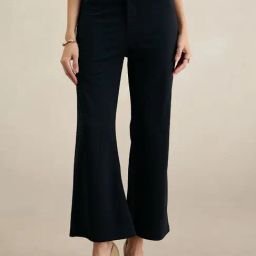 FEMMELLA Black Flared Fit Solid Formal Trousers-image-66