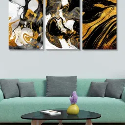 999Store Gold & Black Abstract Art 3 Frame Canvas Paintings-32