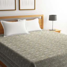 Fabindia Home Meghna Grey Cotton 118 TC Queen Bed Cover-image-5