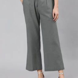 Jaipur Kurti Grey Flared Fit Pleated Trousers-image-26