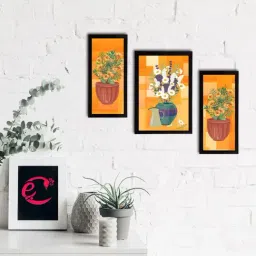 eCraftIndia Set of 3 Botanical and Floral Satin Matt Textured UV Art Painting-43