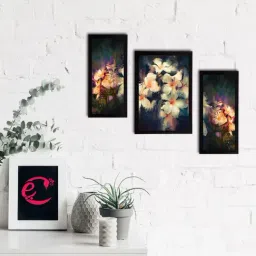 eCraftIndia Set of 3 Botanical and Floral Satin Matt Textured UV Art Painting-42