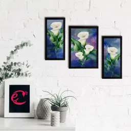 eCraftIndia Set of 3 Botanical and Floral Satin Matt Textured UV Art Painting-28