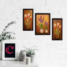 eCraftIndia Set of 3 Botanical and Floral Satin Matt Textured UV Art Painting-image-20