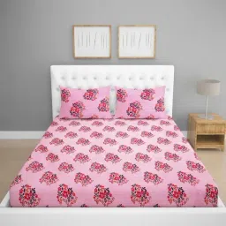 Romee Abstract Red 144 TC Cotton Queen Sized Bed Sheet with 2 Pillow Covers-79