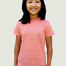 Campana Kids Rose Pink & Lime Green Cotton Striped T-Shirt-image-53