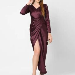 MISH Maroon V Neck Wrap Dress-image-82