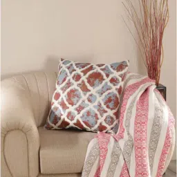 Maspar Hues Nouveau Tradition Form Replay Fiery Red & White Cotton Cushion Cover-image-61