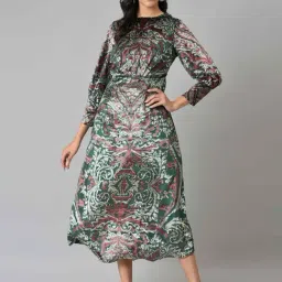 Wishful by W Green Floral Print A-Line Dress-image-34