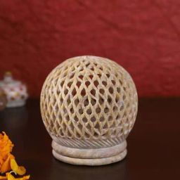 Aapno Rajasthan Beige Soapstone Jaal Tealight Holder-picture-34