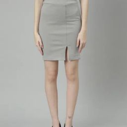 SHOWOFF Grey Above Knee Skirt-image-103
